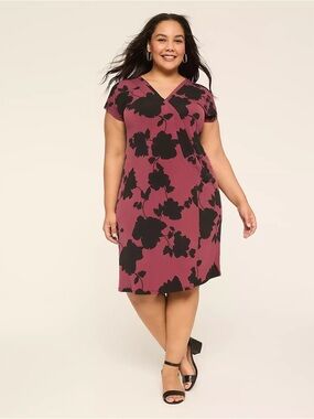 Lane Bryant Mauve Midi Dress with Black Floral Print